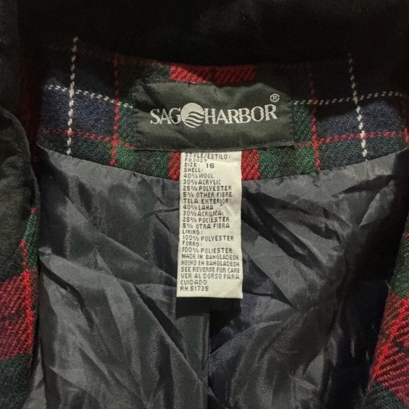 Vintage Sag Harbor Red & Green Plaid Jacket with Black Velvet Collar office - Picture 8 of 8